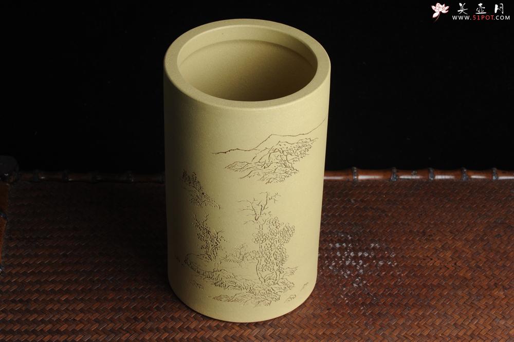 紫砂壶图片：美筒特惠 精品山水高帽笔筒五式  老师不打草稿直接空刻 一气呵成 - 紫砂壶之家紫砂壶网