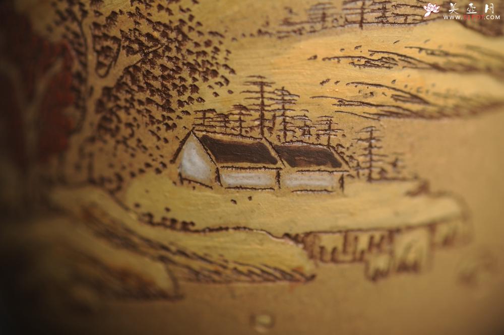 紫砂壶图片：美杯国庆特惠 精品好泥好工好刻雅致泥绘山水主人杯 茶人醉爱 - 紫砂壶之家紫砂壶网