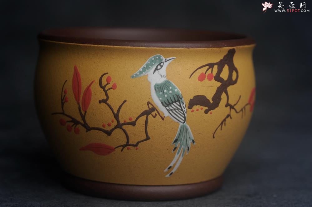 紫砂壶图片：美美杯特惠 精致花鸟紫砂杯 紫泥粉黄金段泥主人杯 茶杯 特文气 - 紫砂壶之家紫砂壶网