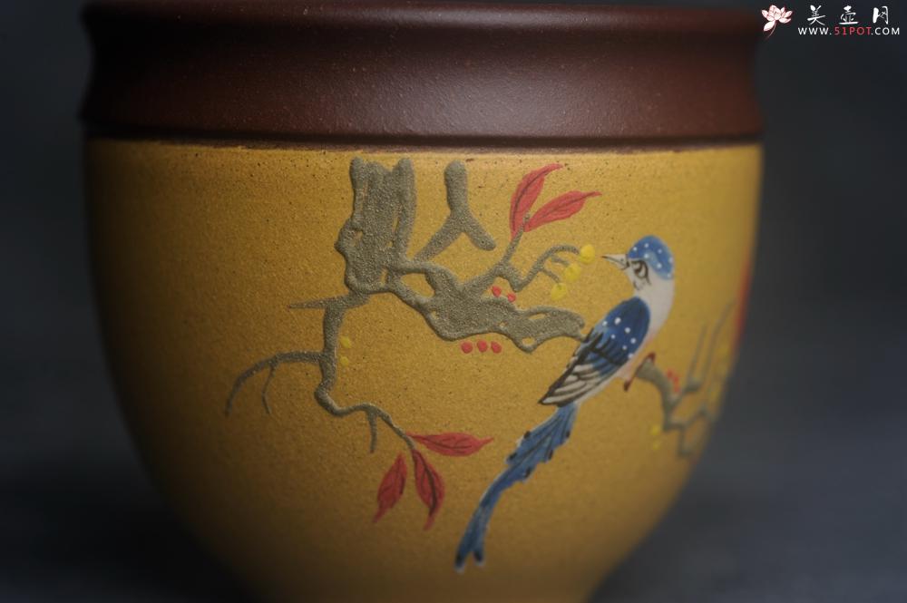 紫砂壶图片：美美杯特惠 精致花鸟紫砂杯 紫泥粉黄金段泥主人杯 茶杯 特文气 - 紫砂壶之家紫砂壶网