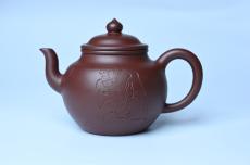 紫砂壶图片：油润黄龙山4号深井红皮龙 全手工高灯壶 文气装饰人物 道法自然 - 紫砂壶之家