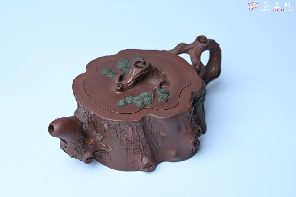 紫砂壶图片：实力派国工奚亮 全手工双色松桩壶 此壶灵动刻画描绘松桩之形 - 紫砂壶之家紫砂壶网